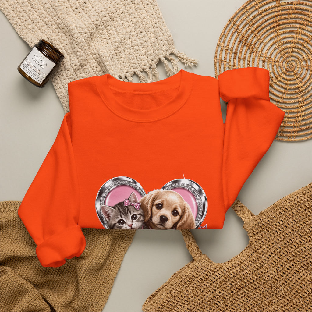 Animal Lovers Sweatshirt | Cat and Dog Heart Design