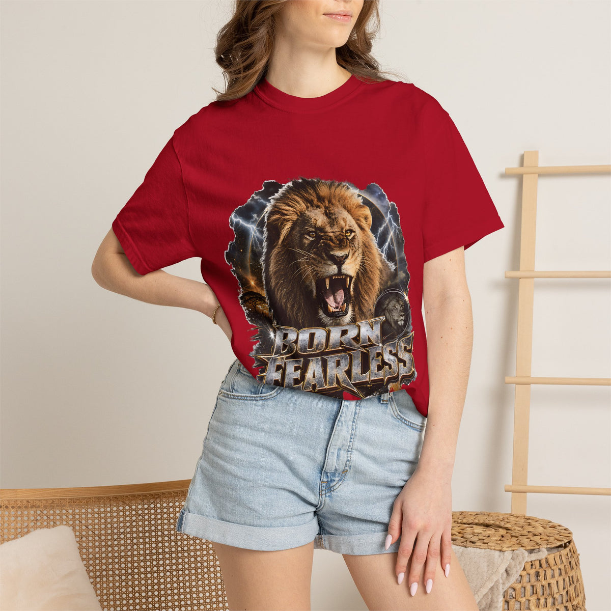 Roaring Lion Born Fearless T-Shirt | Graphic Wildlife Tee