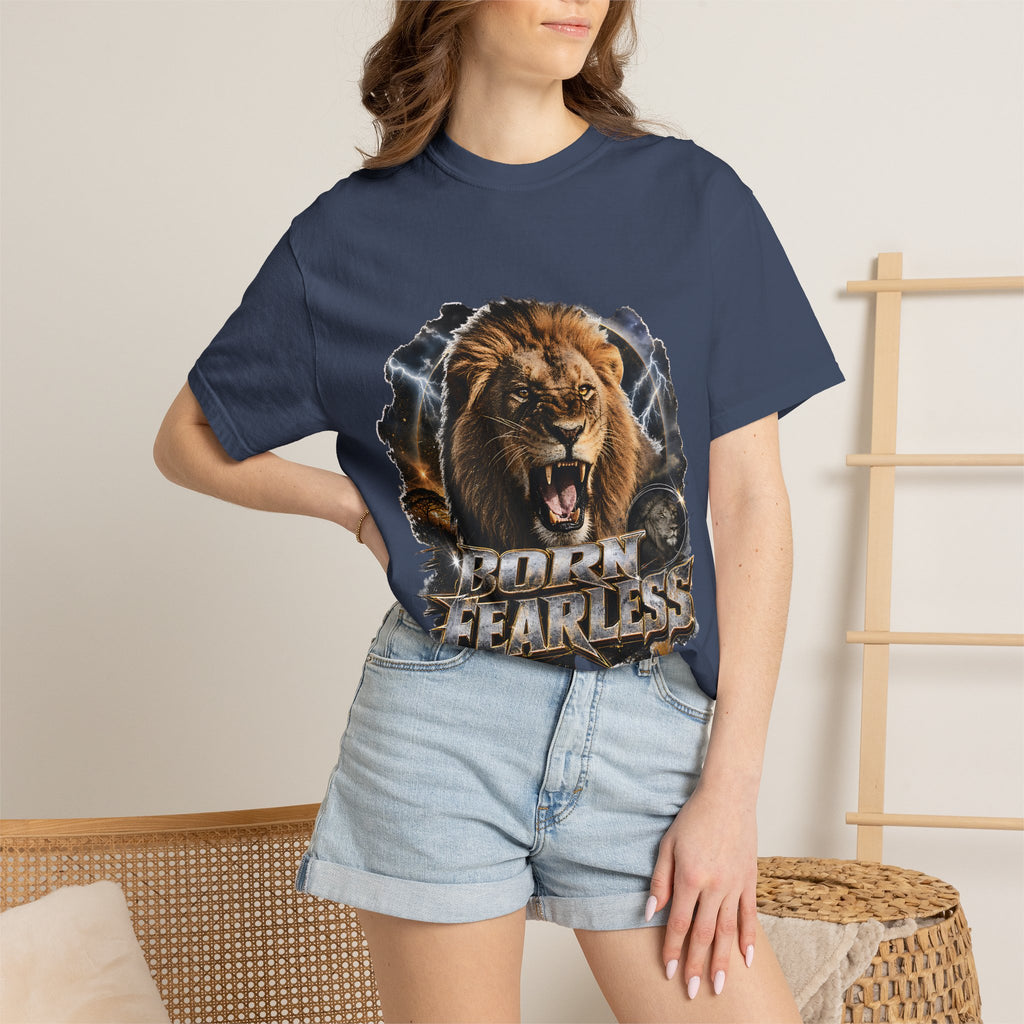 Roaring Lion Born Fearless T-Shirt | Graphic Wildlife Tee