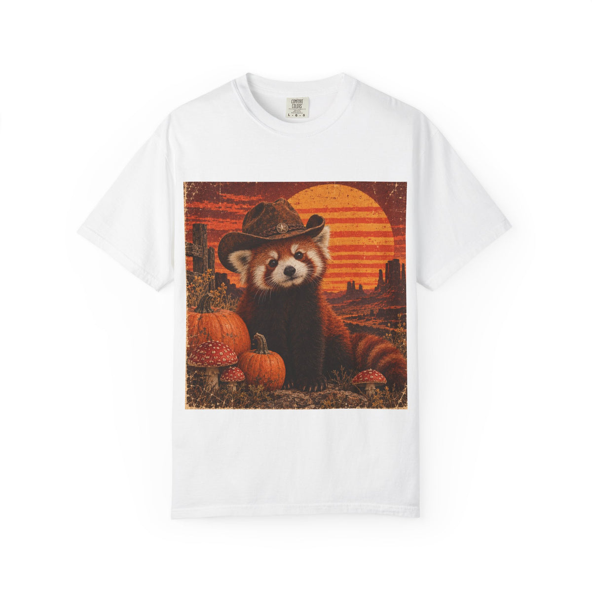 Halloween Red Panda T-Shirt — Vintage Pumpkin Sunset Design