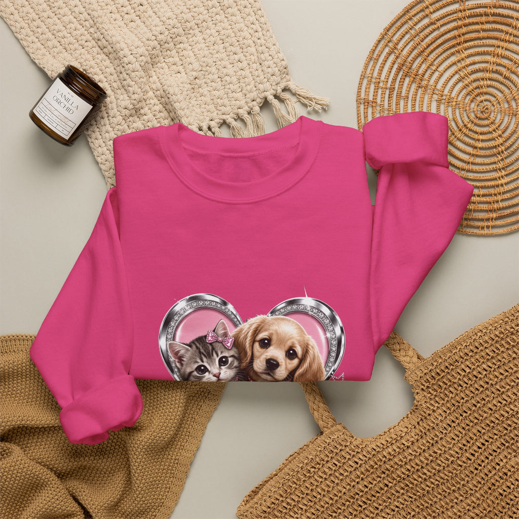 Animal Lovers Sweatshirt | Cat and Dog Heart Design