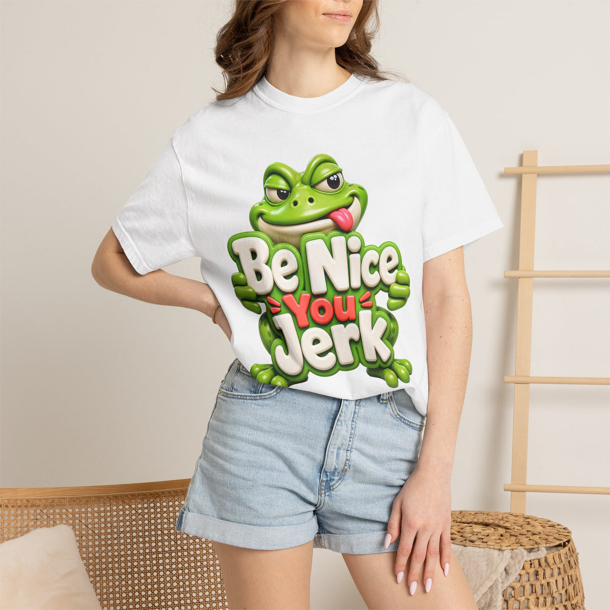 Be Nice You Jerk frog graphic T-Shirt | Funny Frog Illustration