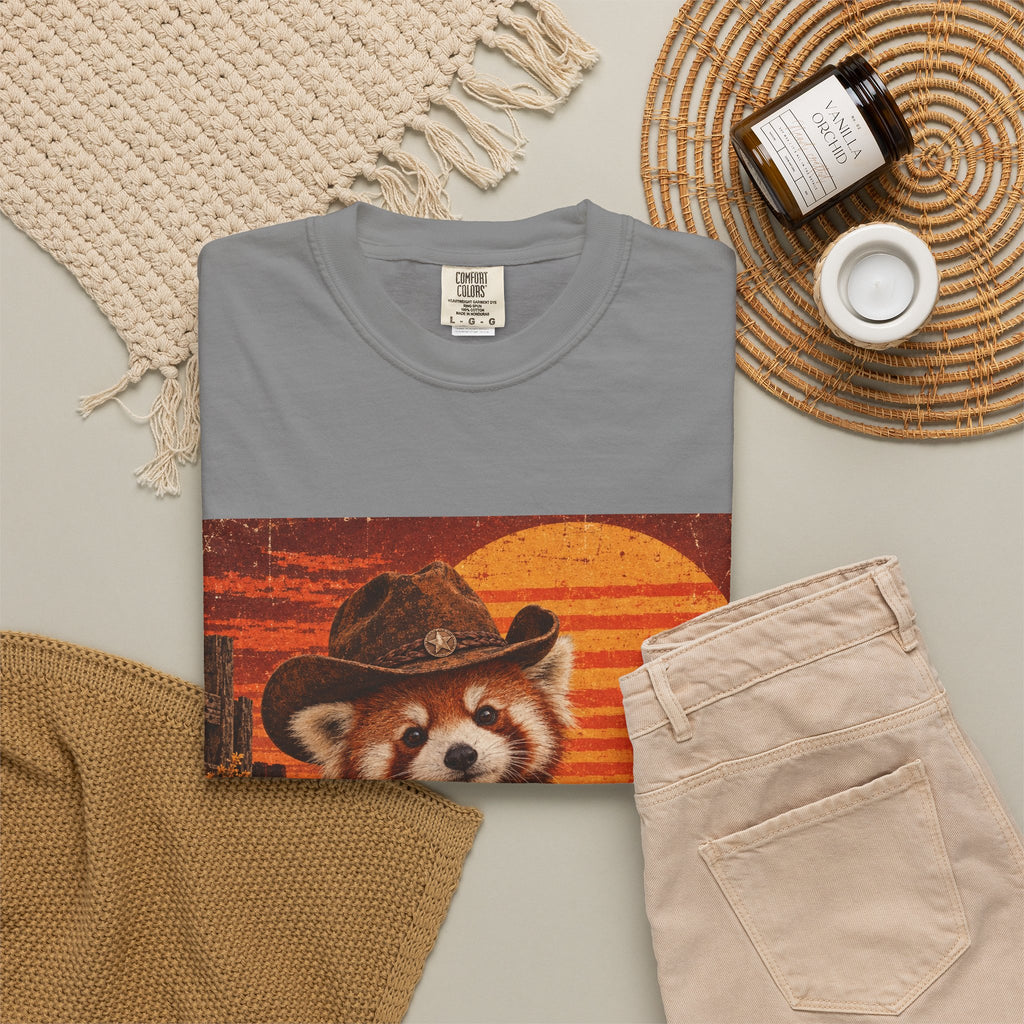 Halloween Red Panda T-Shirt — Vintage Pumpkin Sunset Design