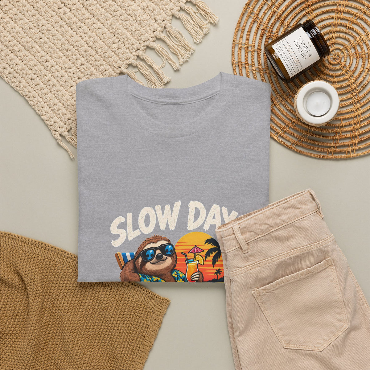 T-Shirt — "Slow Days Ahead" Beach Sloth Vacation Tee