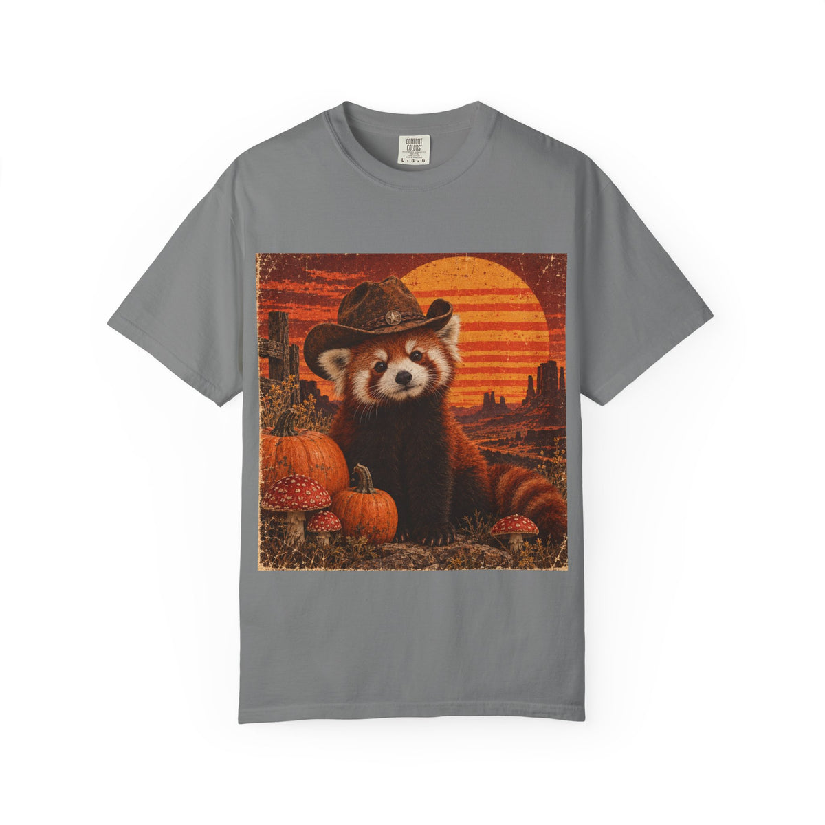 Halloween Red Panda T-Shirt — Vintage Pumpkin Sunset Design