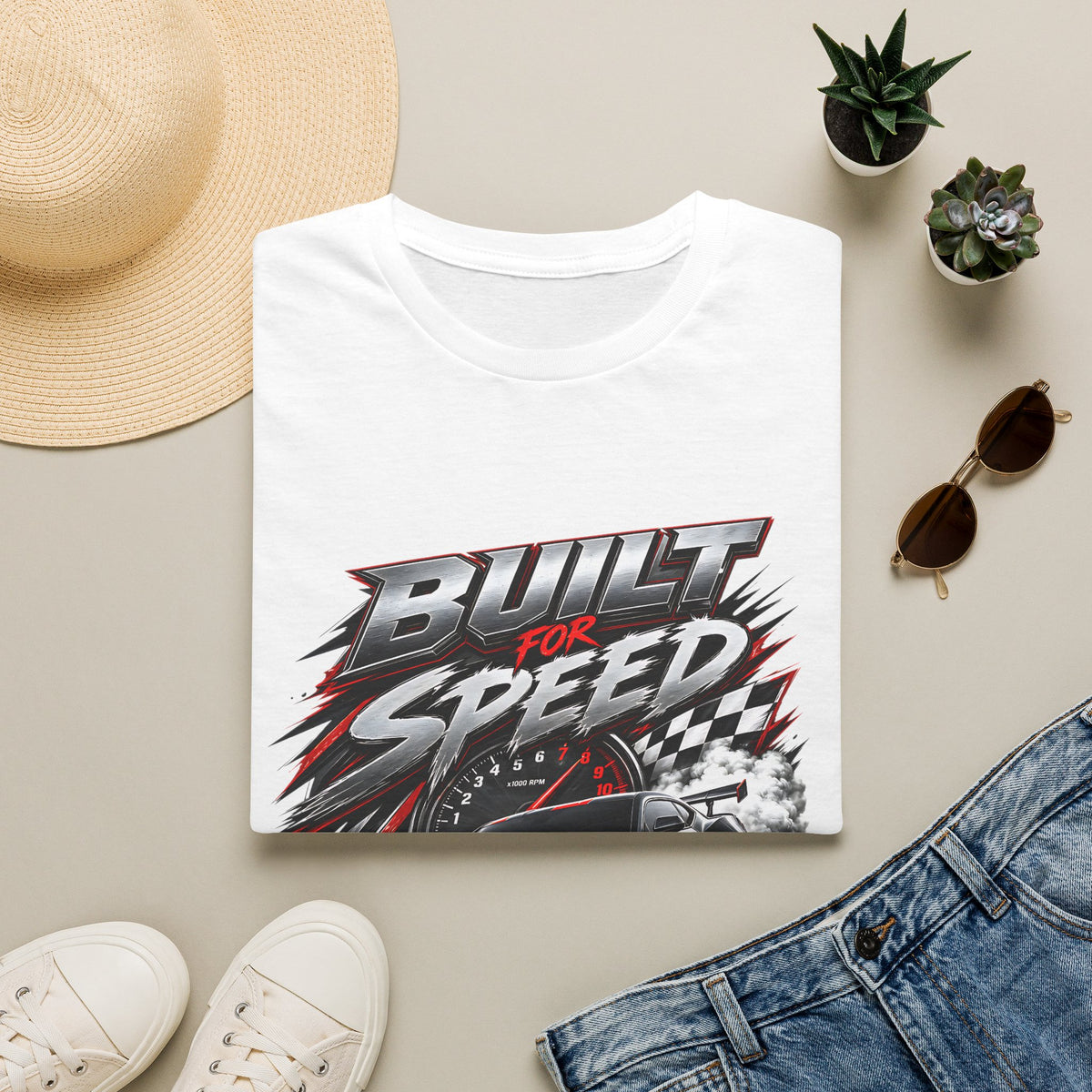 Built for Speed T-Shirt | Racing Car Graphic, Checkered Flag