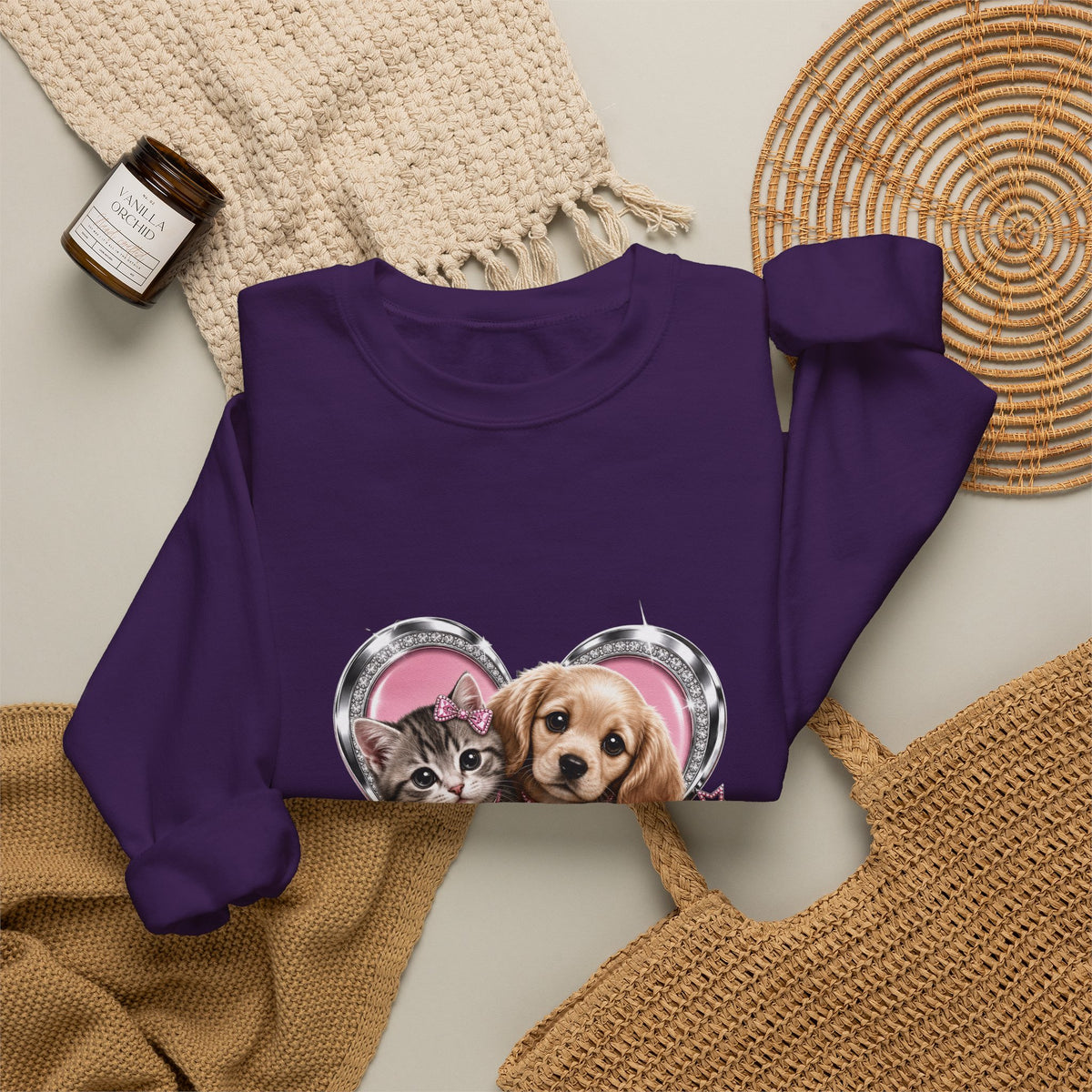Animal Lovers Sweatshirt | Cat and Dog Heart Design