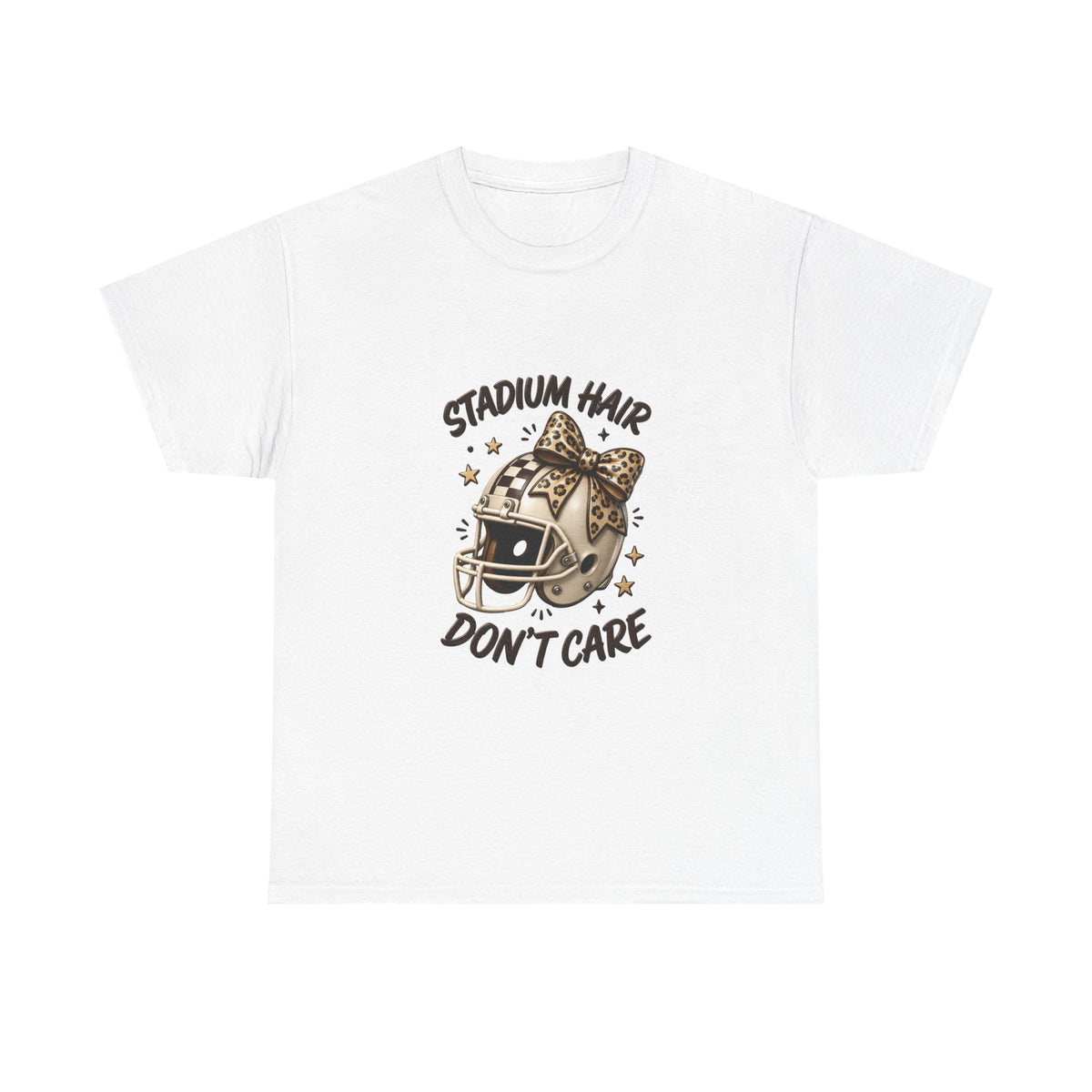 Stadium Hair Don't Care T-Shirt | Football Helmet with Bow, Leopard Accent