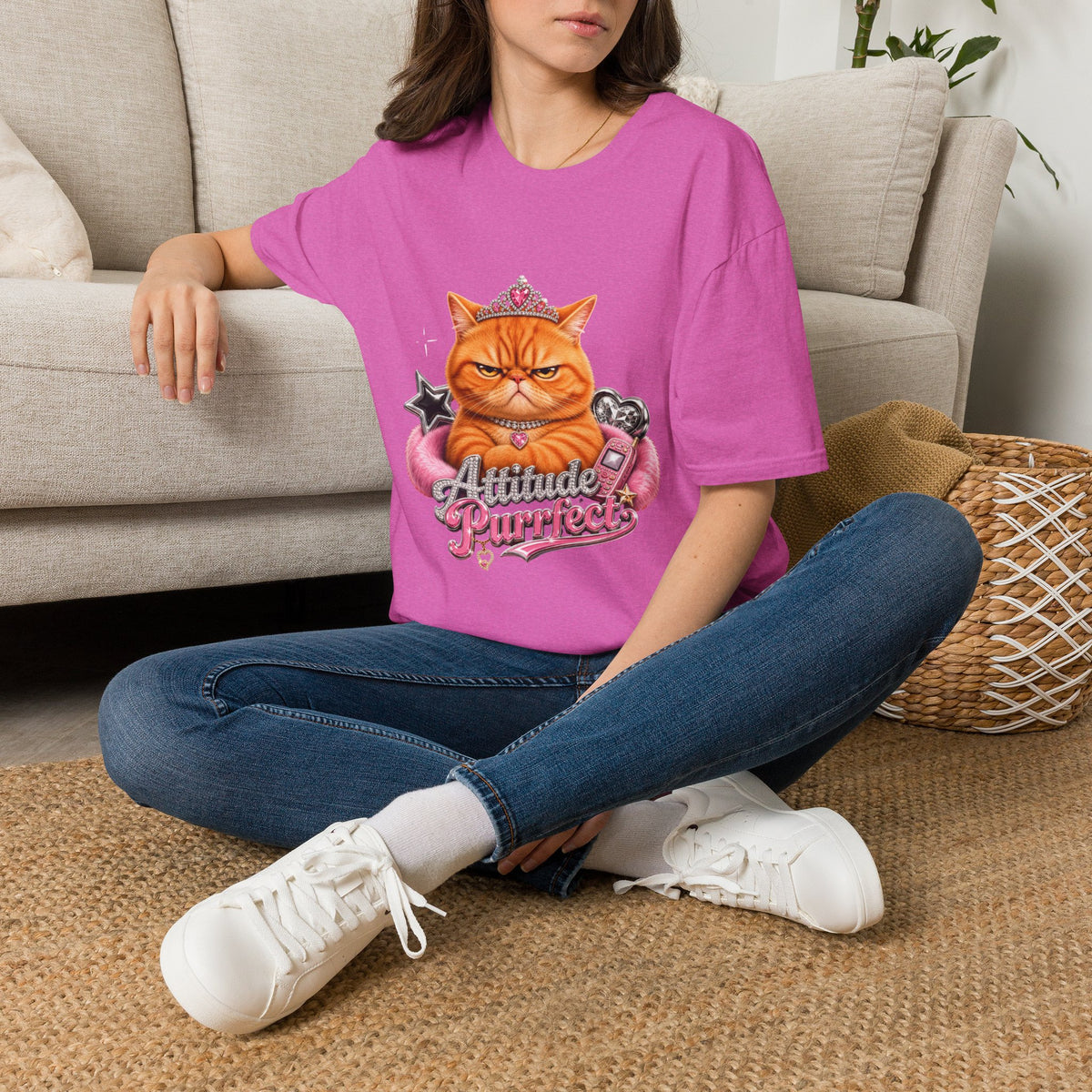 Grumpy Princess Cat T-Shirt — "Attitude Purrfect" Graphic Tee
