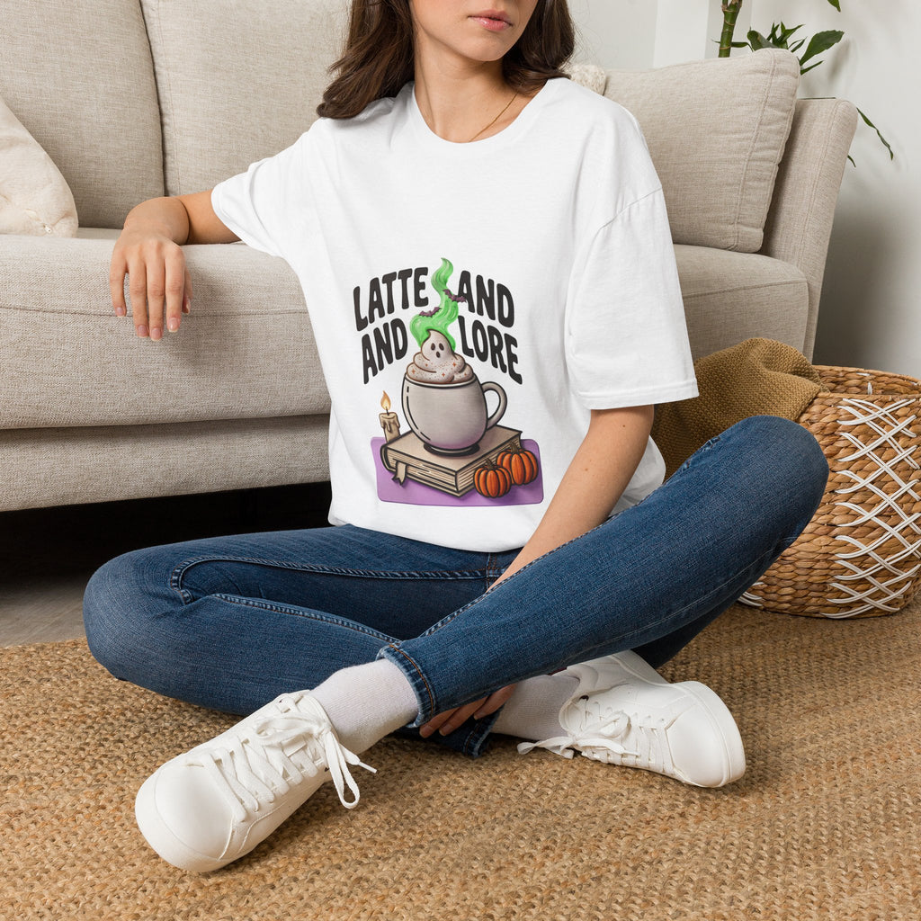 Latte and Lore T-Shirt | Witchy Coffee Book Illustration, Autumn Cozy