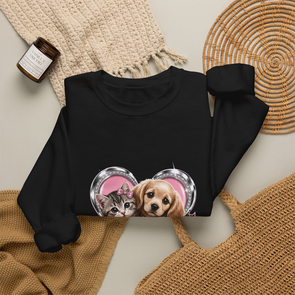 Animal Lovers Sweatshirt | Cat and Dog Heart Design