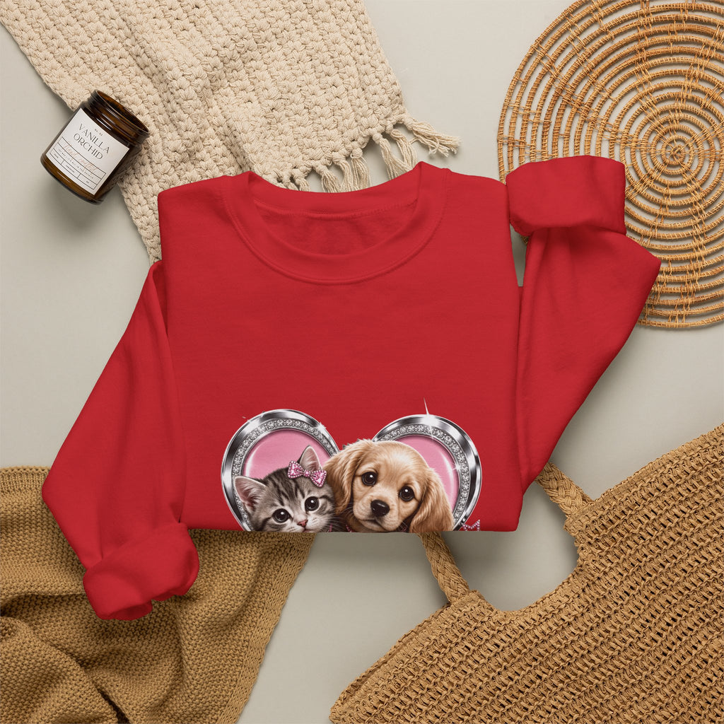 Animal Lovers Sweatshirt | Cat and Dog Heart Design