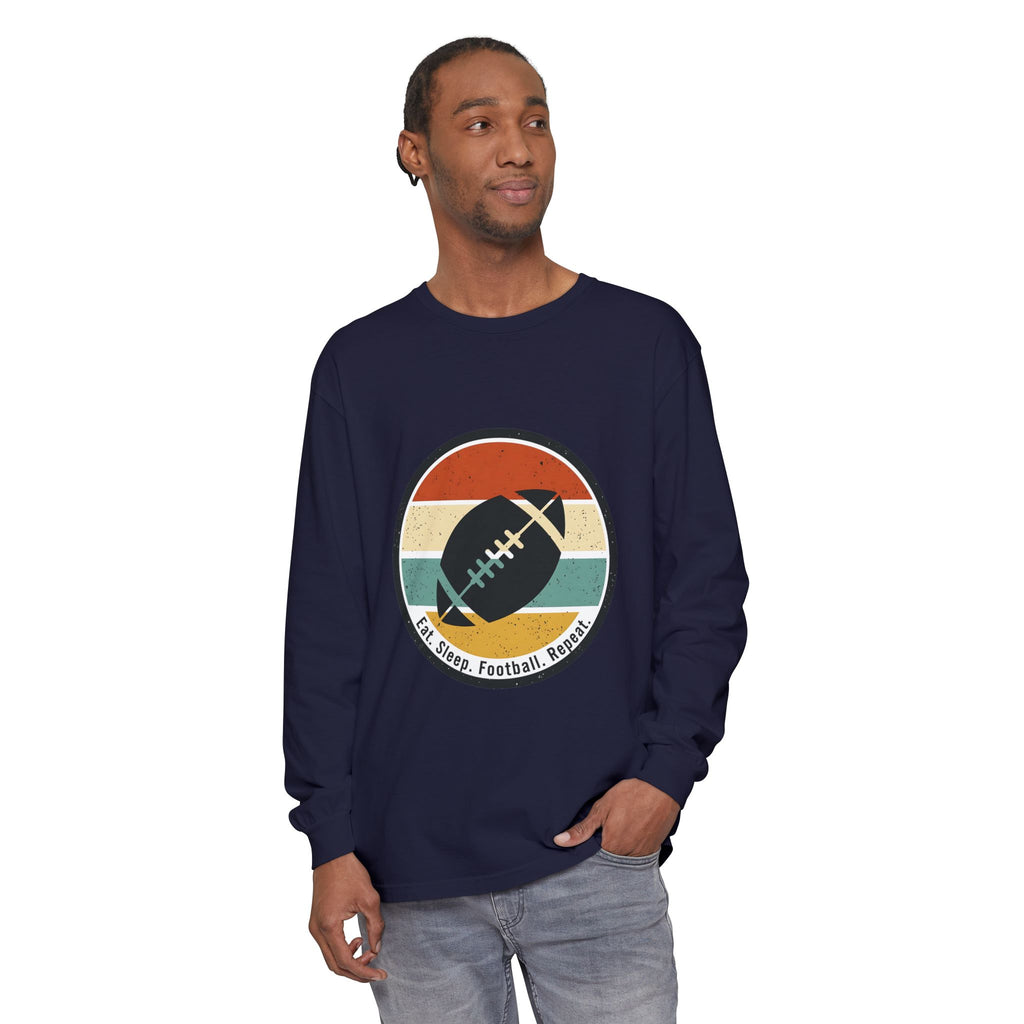 Retro Football Circle graphic Long Sleeve T-Shirt | Fall Sports Tee