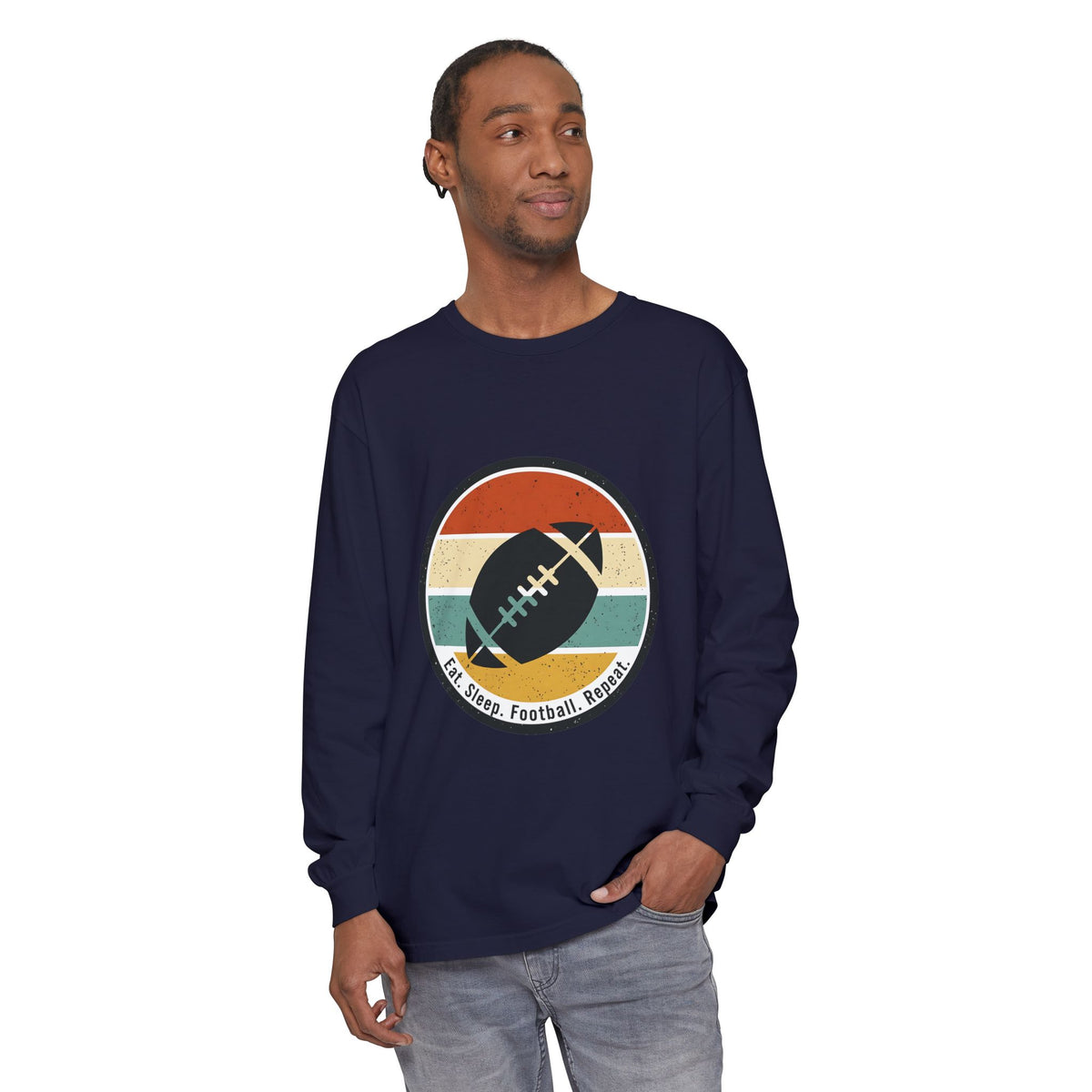 Retro Football Circle graphic Long Sleeve T-Shirt | Fall Sports Tee