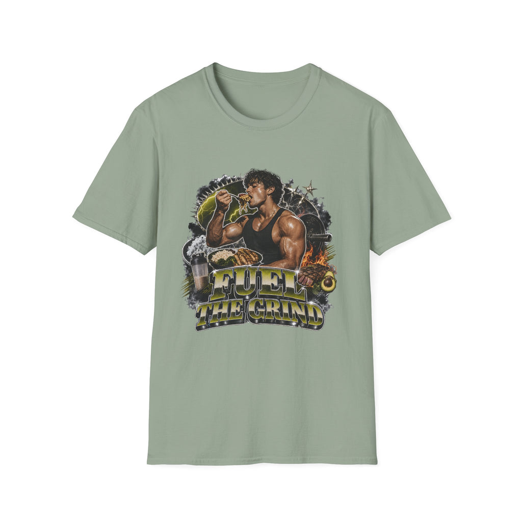 Bodybuilder Eating Food Illustration T-Shirt | Fuel The Grind