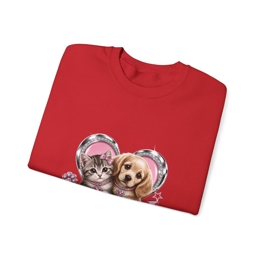 Animal Lovers Sweatshirt | Cat and Dog Heart Design