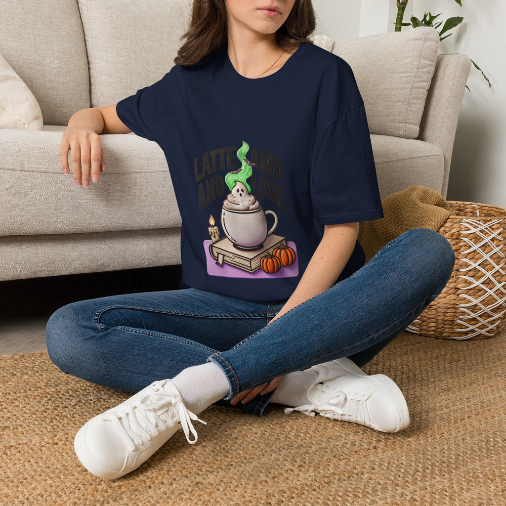 Latte and Lore T-Shirt | Witchy Coffee Book Illustration, Autumn Cozy