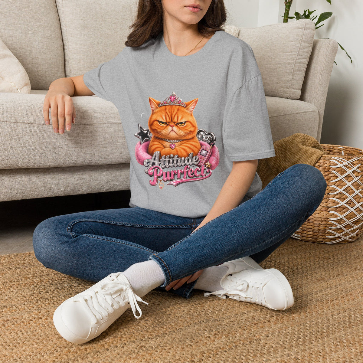 Grumpy Princess Cat T-Shirt — "Attitude Purrfect" Graphic Tee