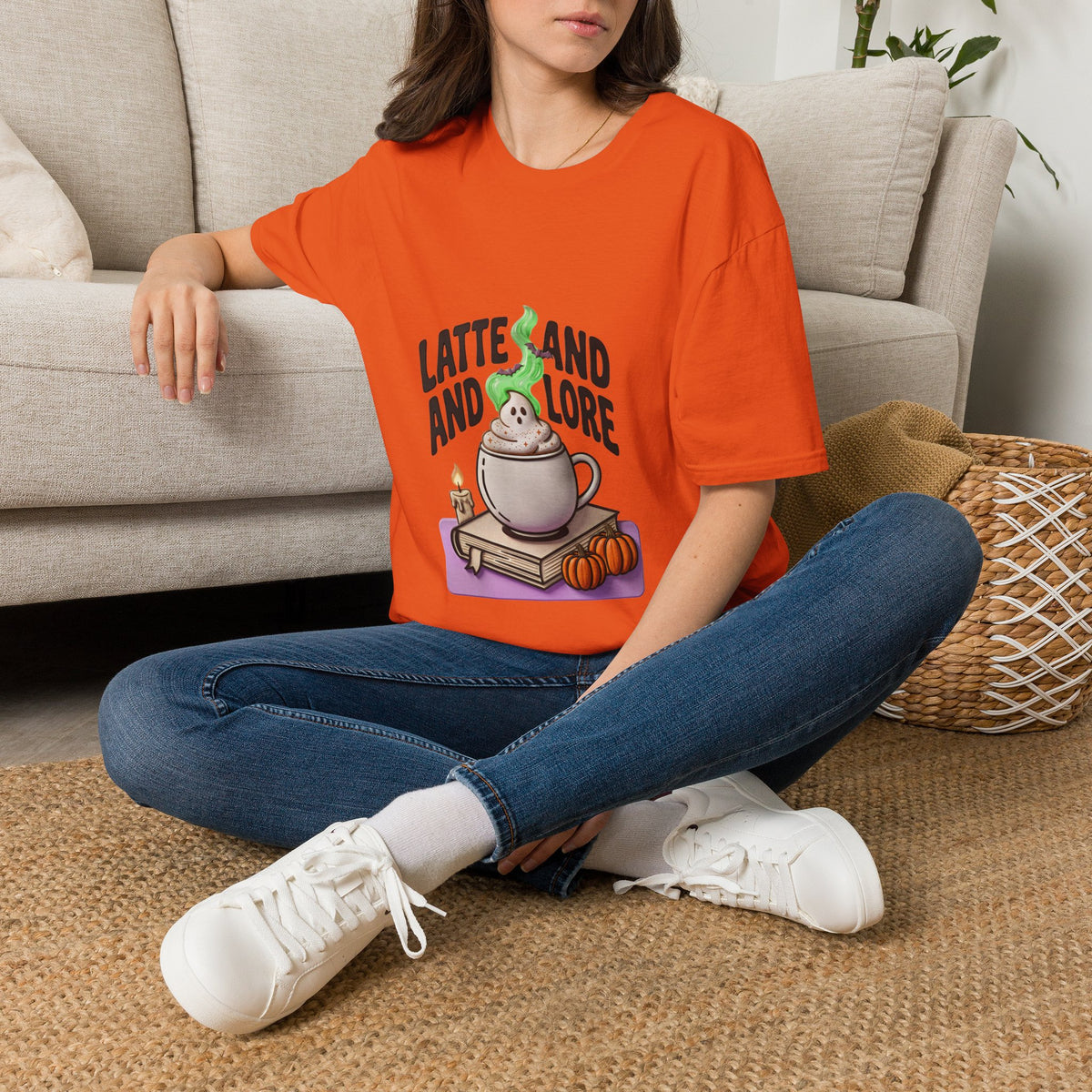 Latte and Lore T-Shirt | Witchy Coffee Book Illustration, Autumn Cozy