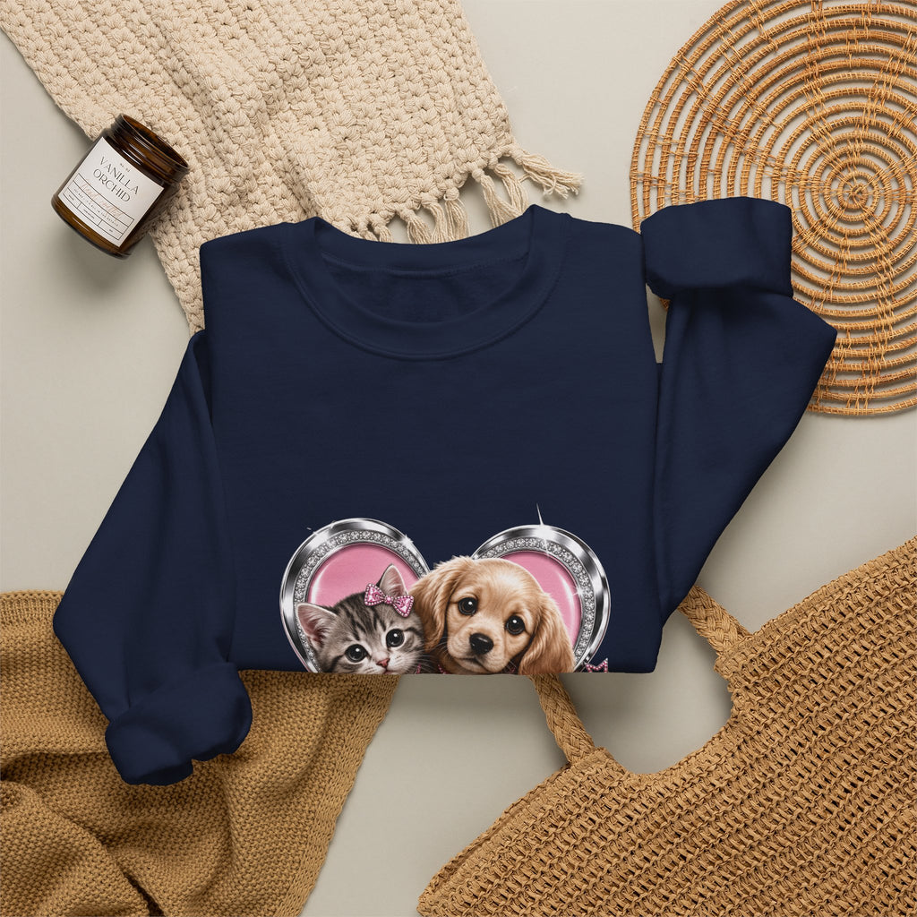 Animal Lovers Sweatshirt | Cat and Dog Heart Design