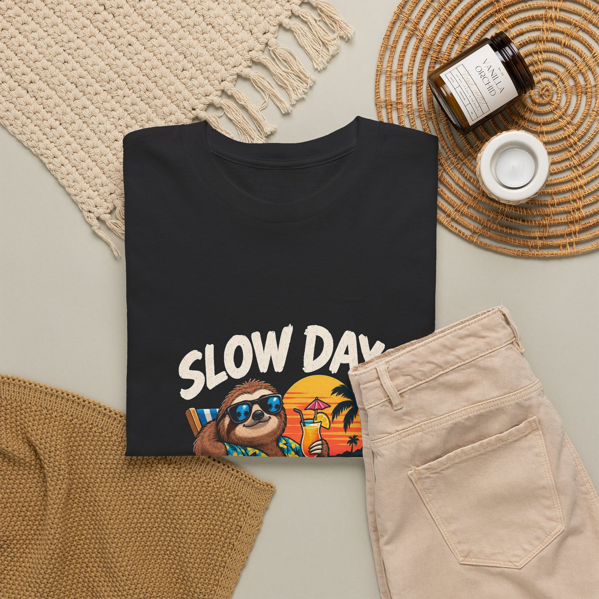 T-Shirt — "Slow Days Ahead" Beach Sloth Vacation Tee