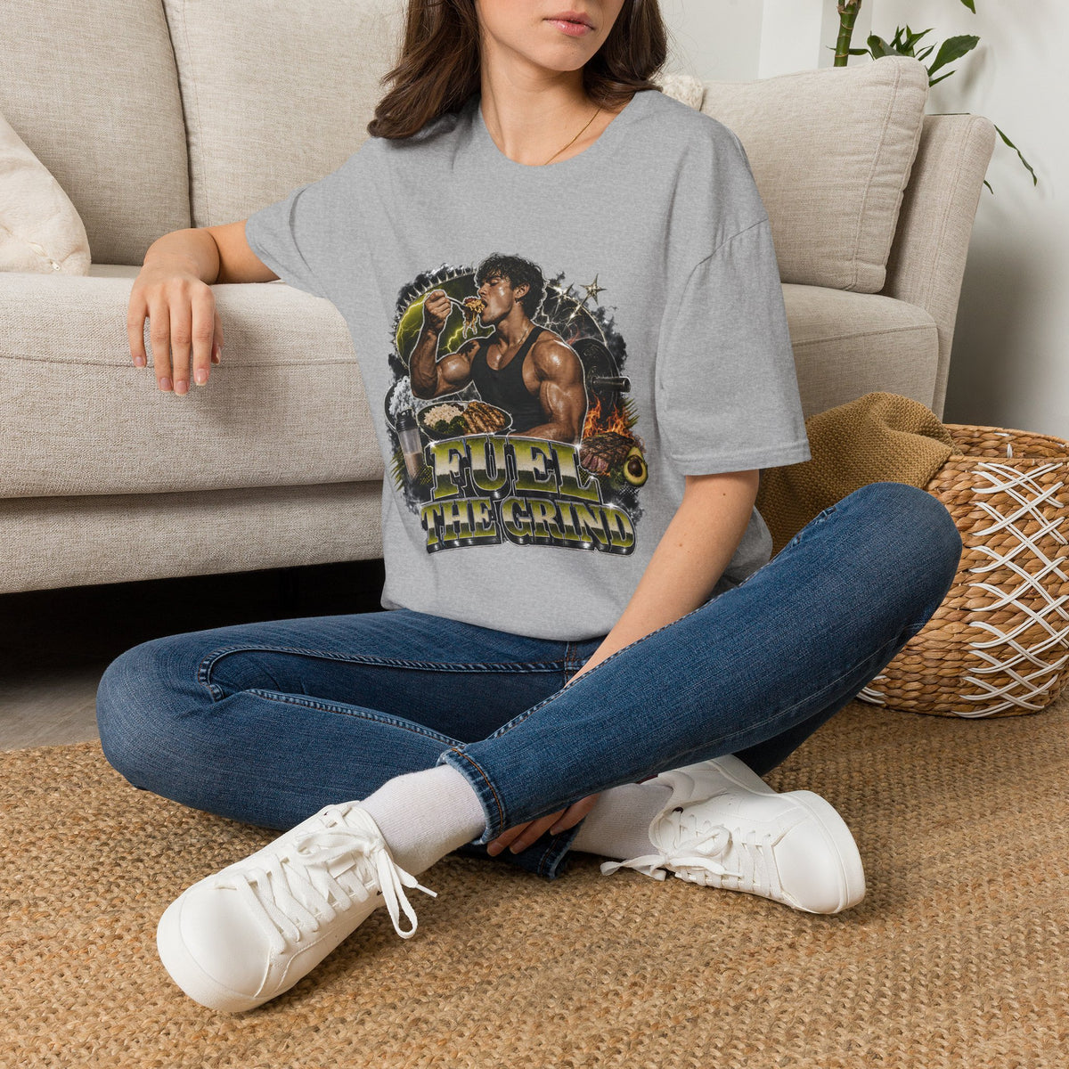 Bodybuilder Eating Food Illustration T-Shirt | Fuel The Grind