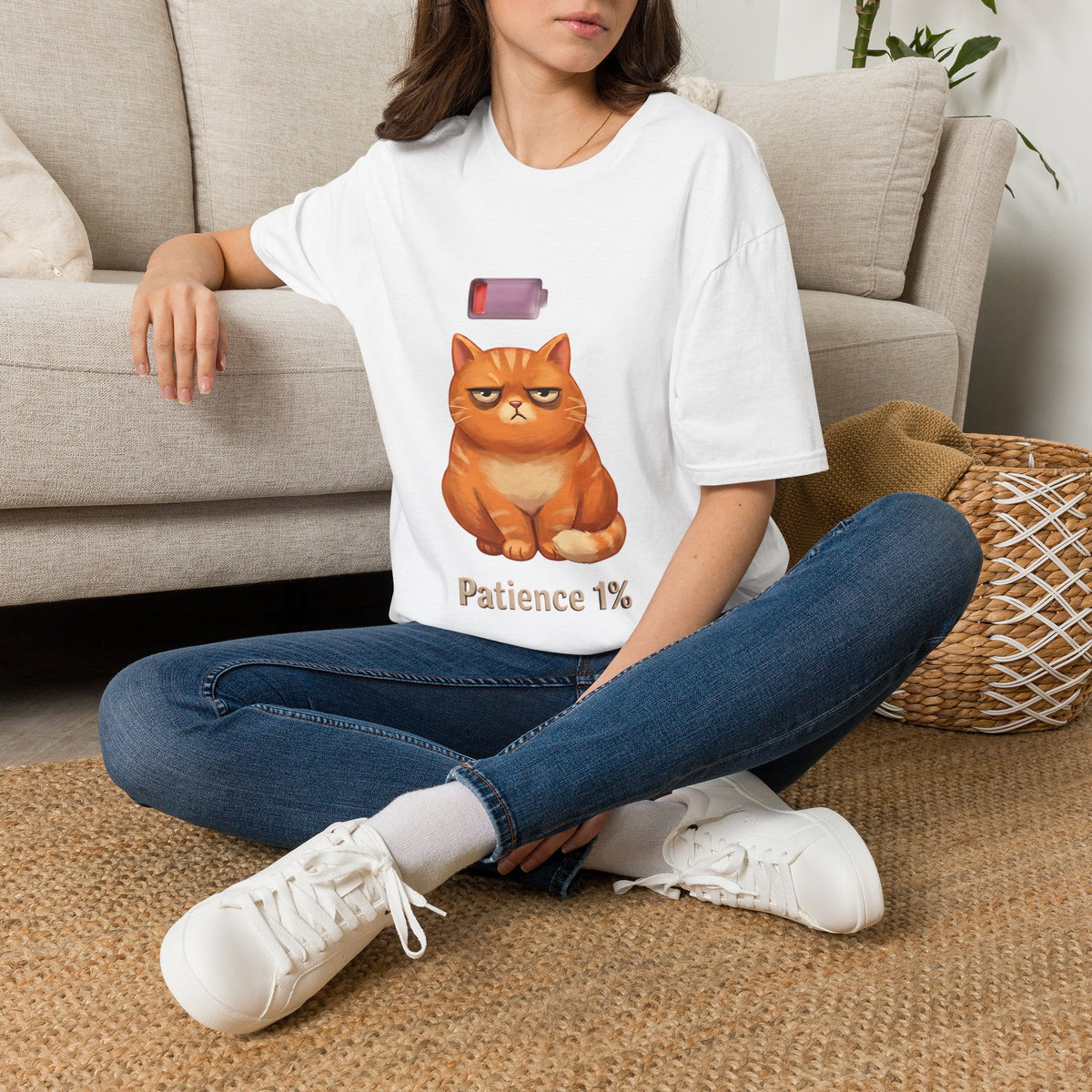 Grumpy Low Battery Cat T-Shirt | Patience 1% Cat Tee