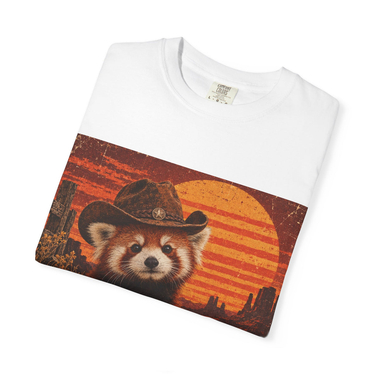 Halloween Red Panda T-Shirt — Vintage Pumpkin Sunset Design