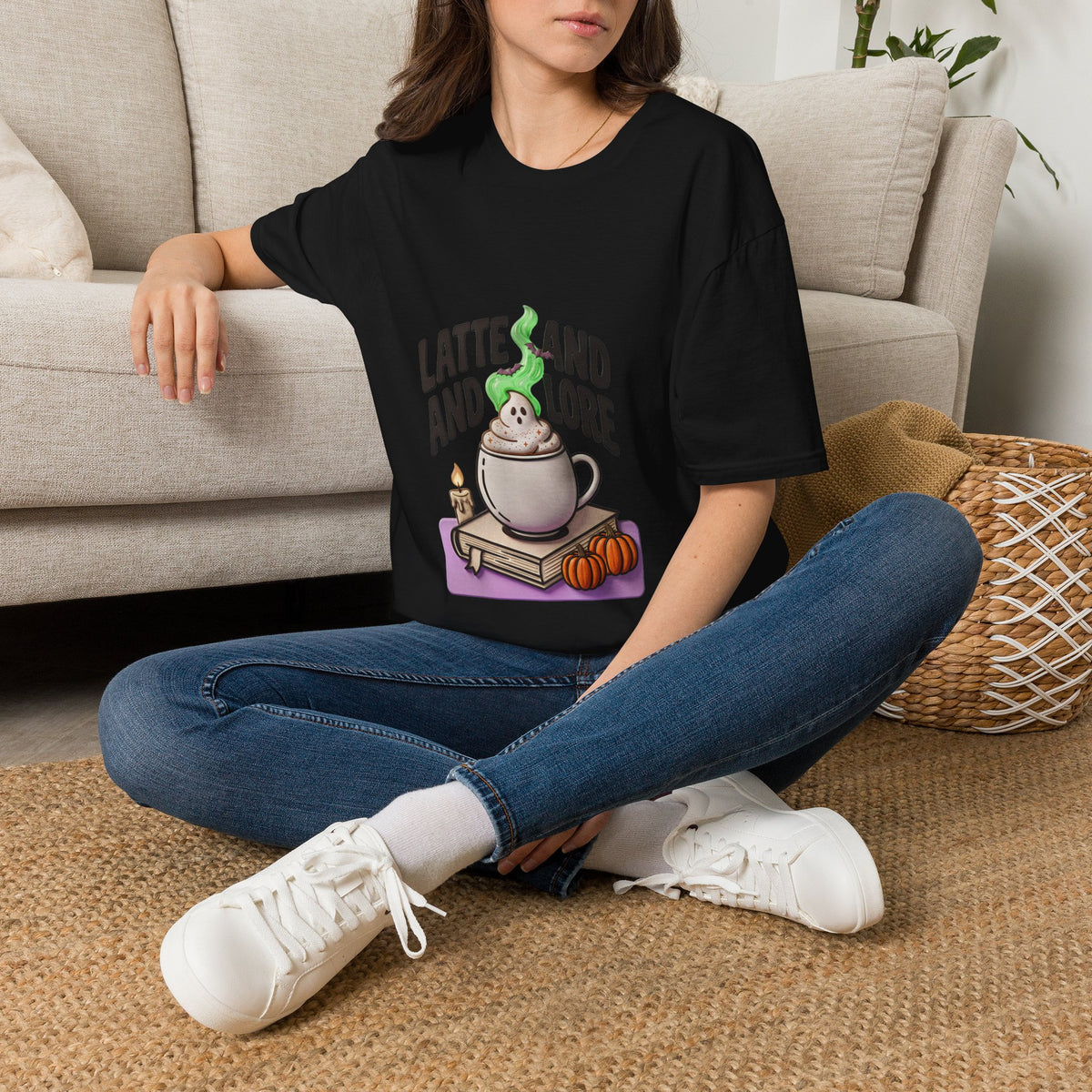 Latte and Lore T-Shirt | Witchy Coffee Book Illustration, Autumn Cozy