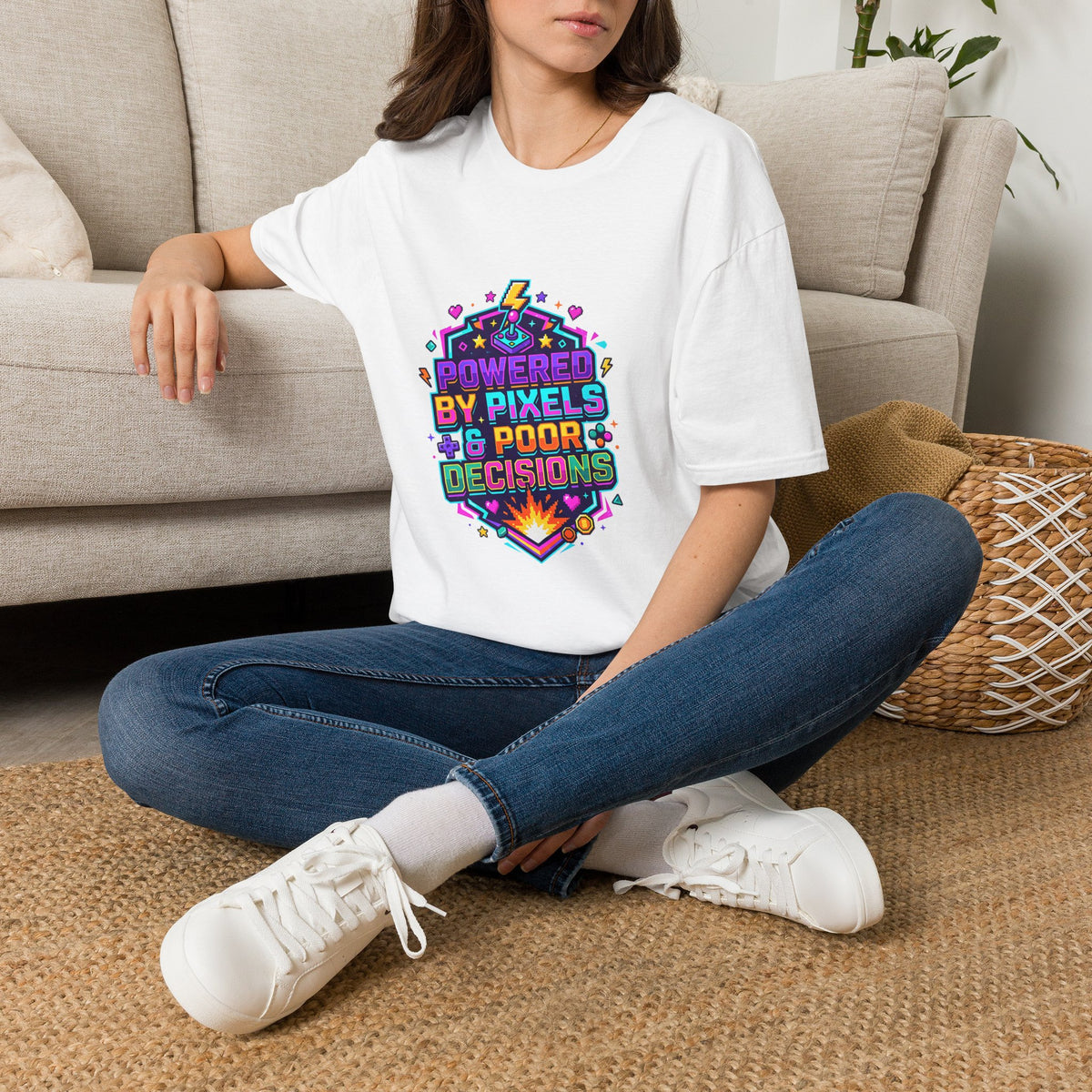 Powered by Pixels T-Shirt | Retro Gaming Graphic Tee