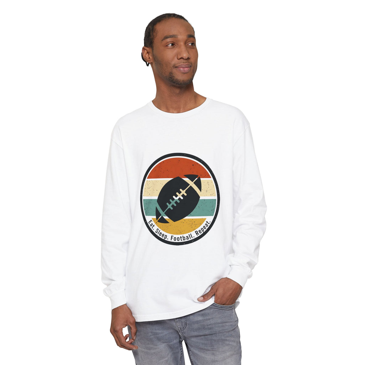 Retro Football Circle graphic Long Sleeve T-Shirt | Fall Sports Tee