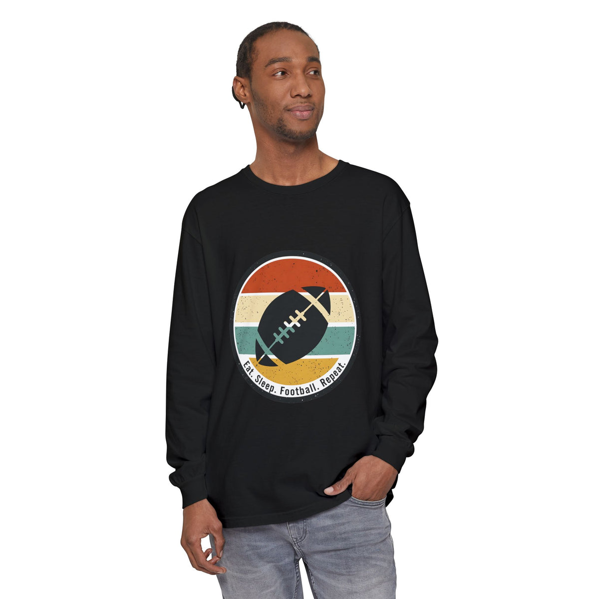 Retro Football Circle graphic Long Sleeve T-Shirt | Fall Sports Tee