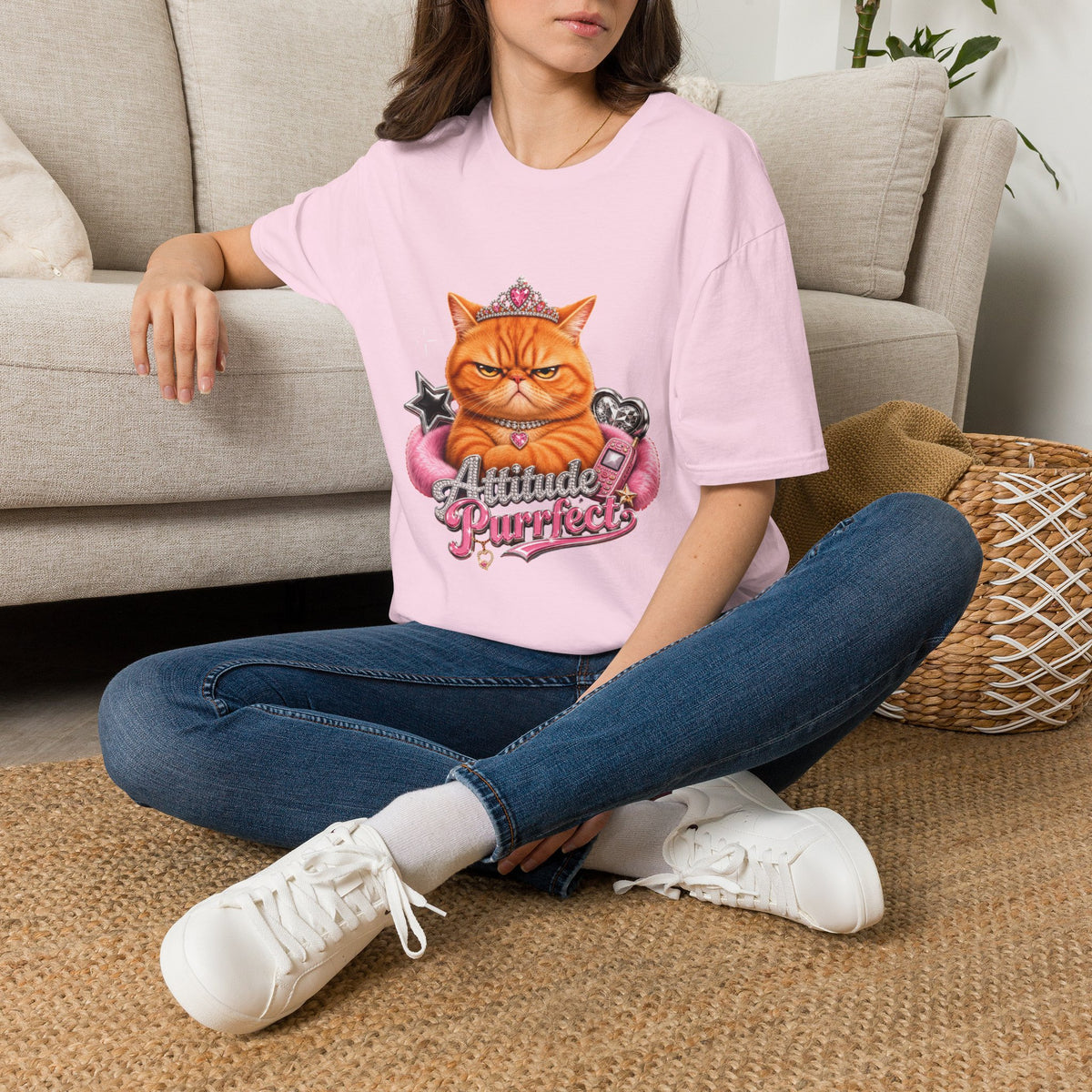 Grumpy Princess Cat T-Shirt — "Attitude Purrfect" Graphic Tee