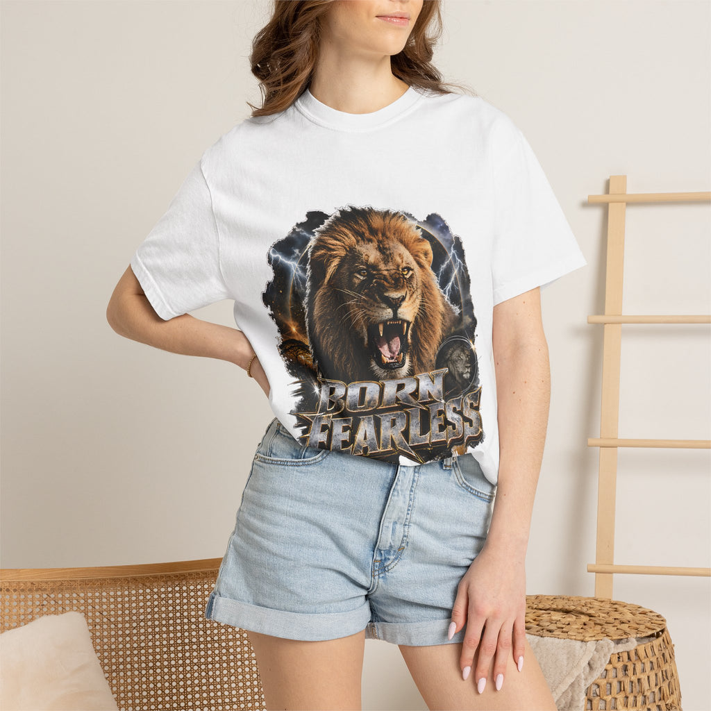 Roaring Lion Born Fearless T-Shirt | Graphic Wildlife Tee