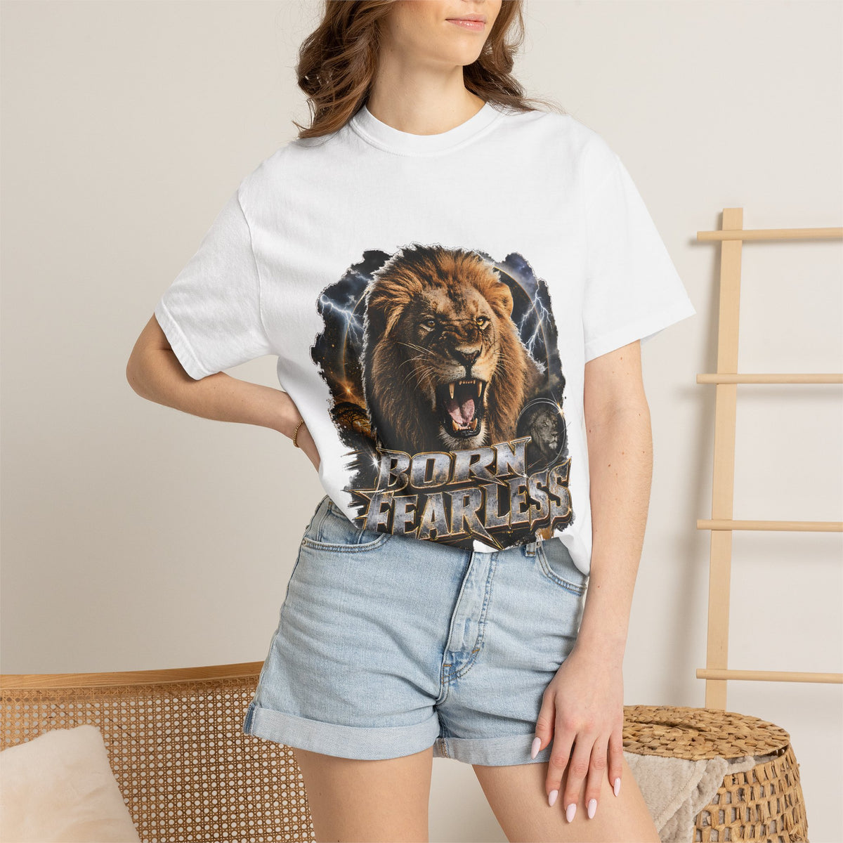 Roaring Lion Born Fearless T-Shirt | Graphic Wildlife Tee
