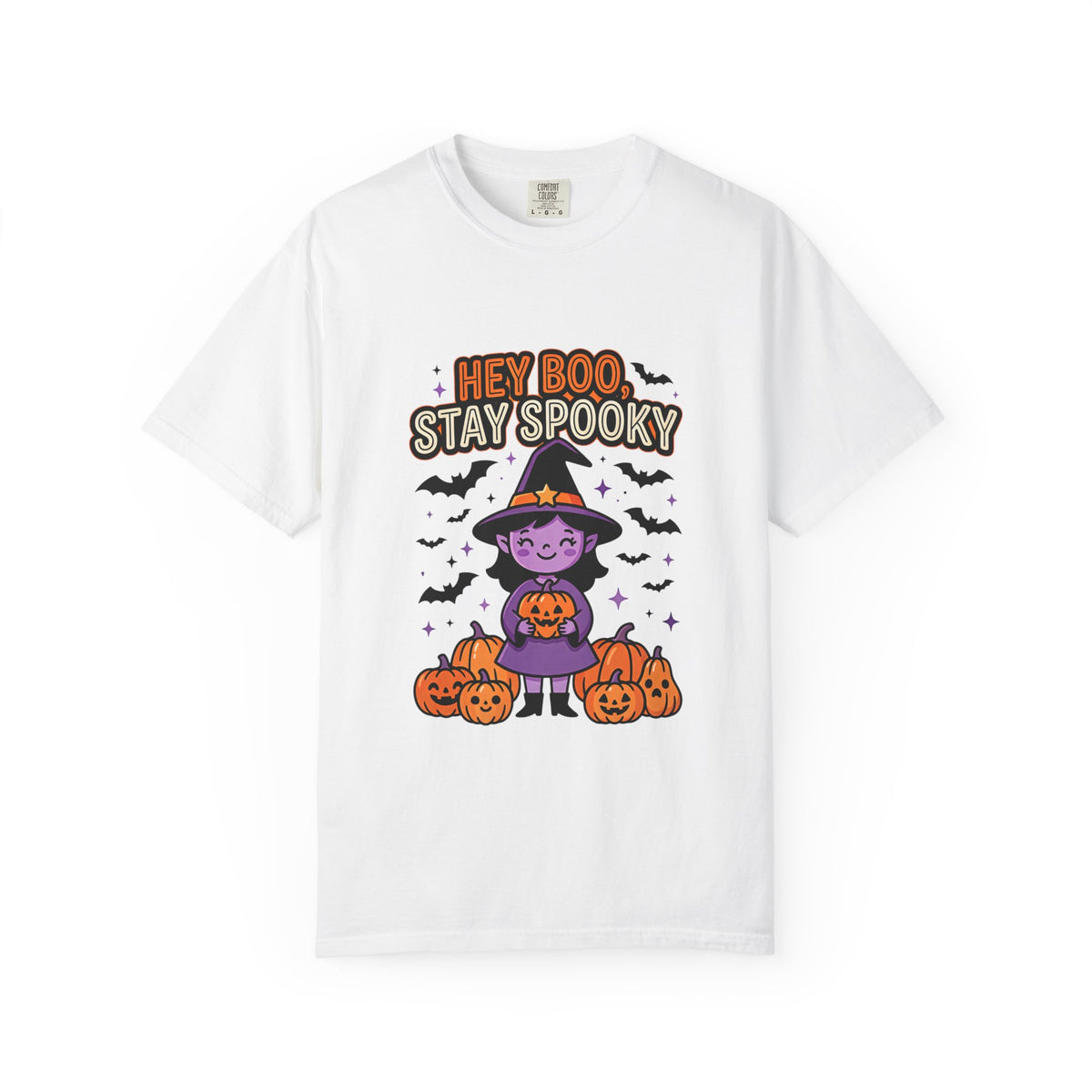 Hey Boo Stay Spooky Witch T-Shirt | Halloween Pumpkin Bats