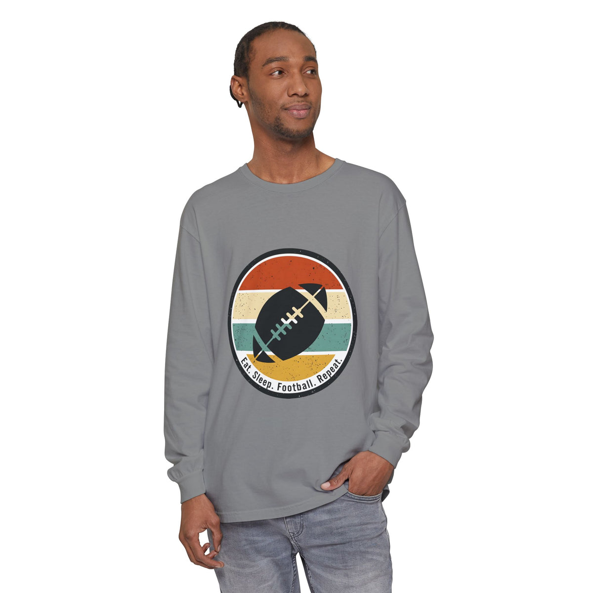 Retro Football Circle graphic Long Sleeve T-Shirt | Fall Sports Tee