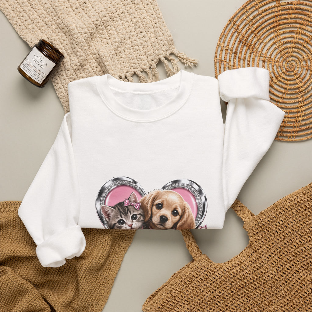 Animal Lovers Sweatshirt | Cat and Dog Heart Design