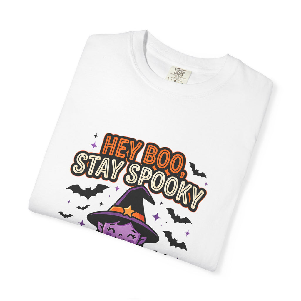 Hey Boo Stay Spooky Witch T-Shirt | Halloween Pumpkin Bats