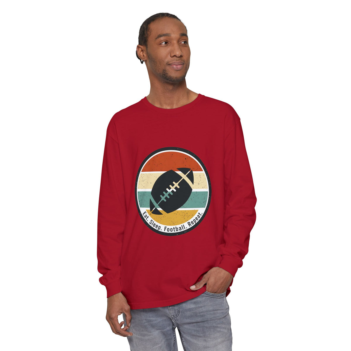 Retro Football Circle graphic Long Sleeve T-Shirt | Fall Sports Tee