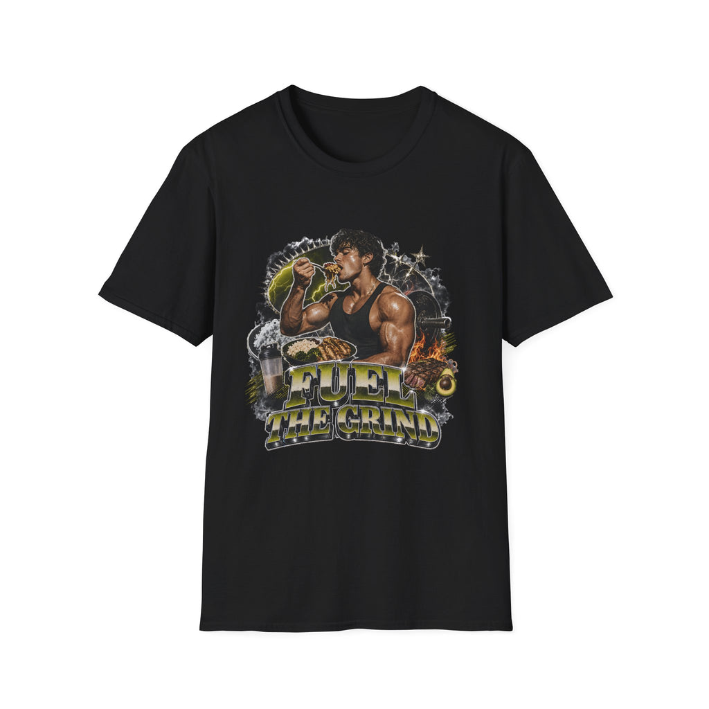 Bodybuilder Eating Food Illustration T-Shirt | Fuel The Grind