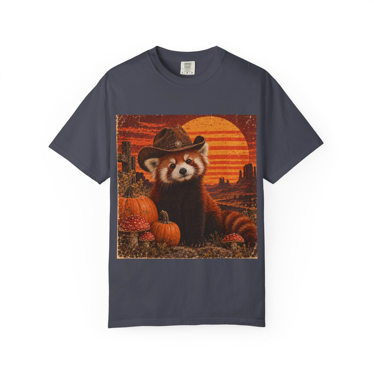 Halloween Red Panda T-Shirt — Vintage Pumpkin Sunset Design