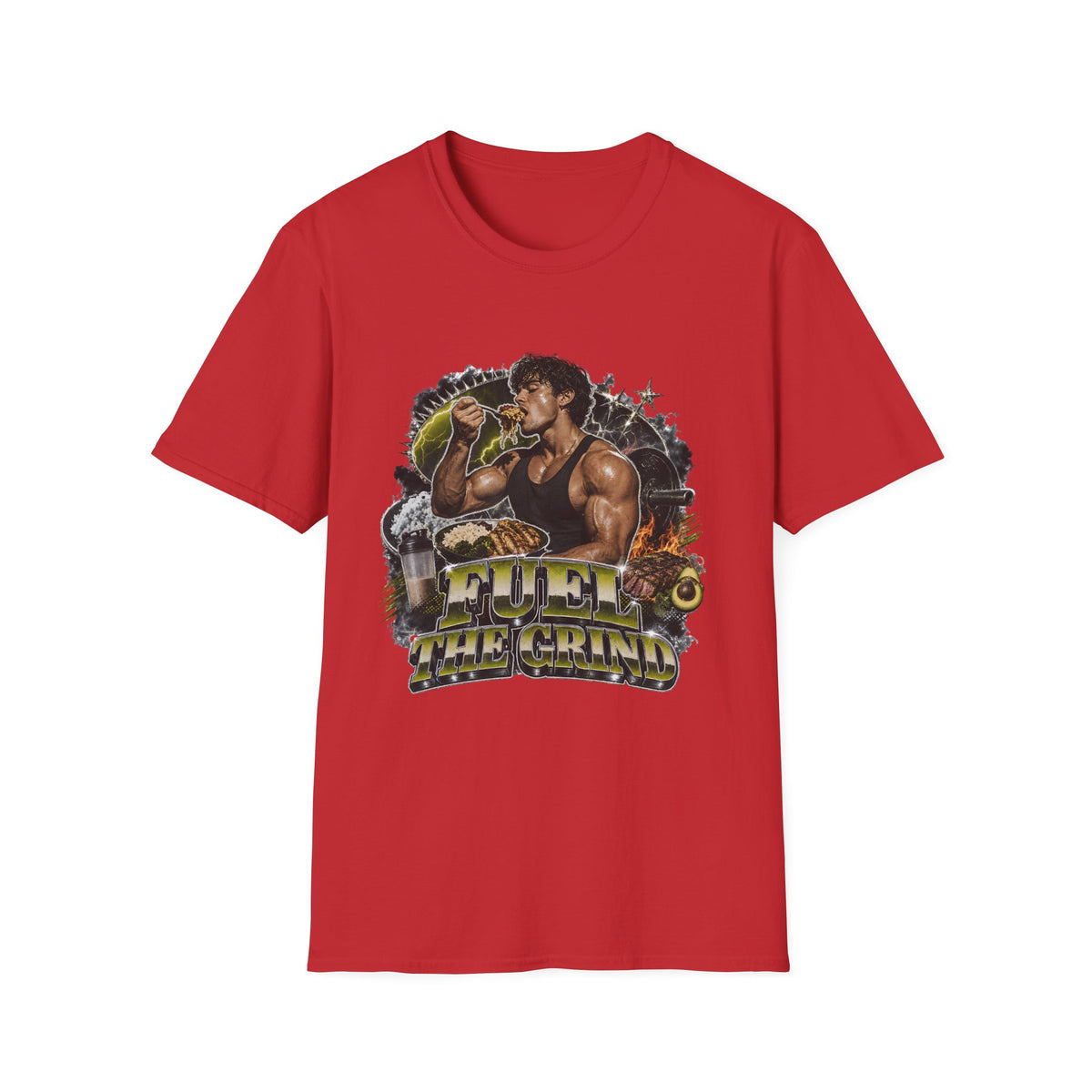 Bodybuilder Eating Food Illustration T-Shirt | Fuel The Grind