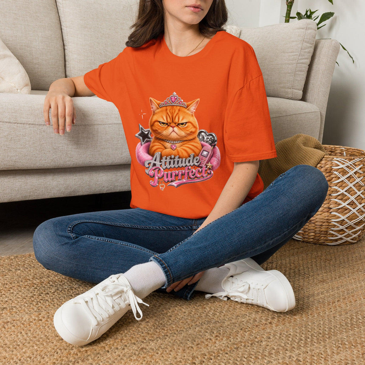 Grumpy Princess Cat T-Shirt — "Attitude Purrfect" Graphic Tee