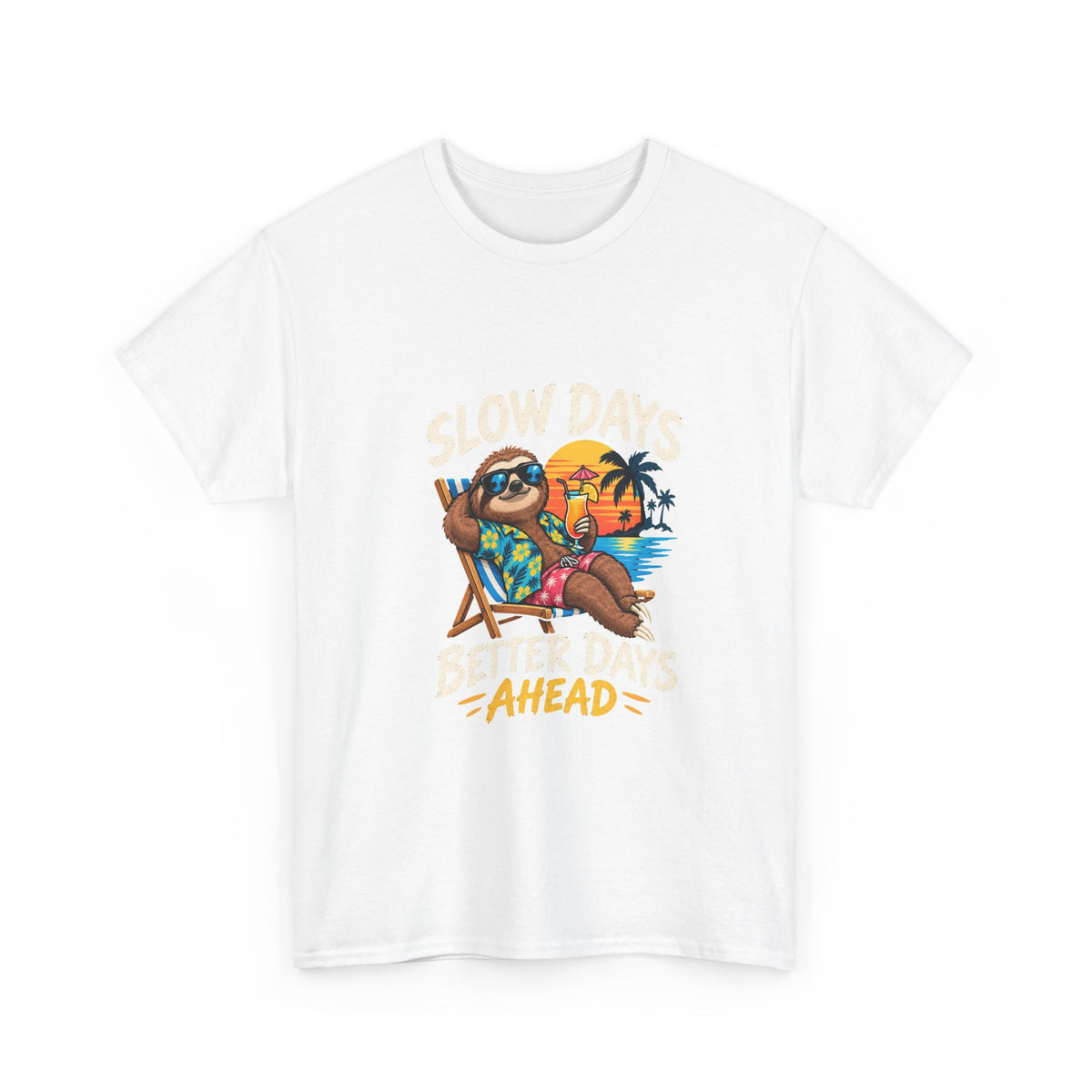 T-Shirt — "Slow Days Ahead" Beach Sloth Vacation Tee