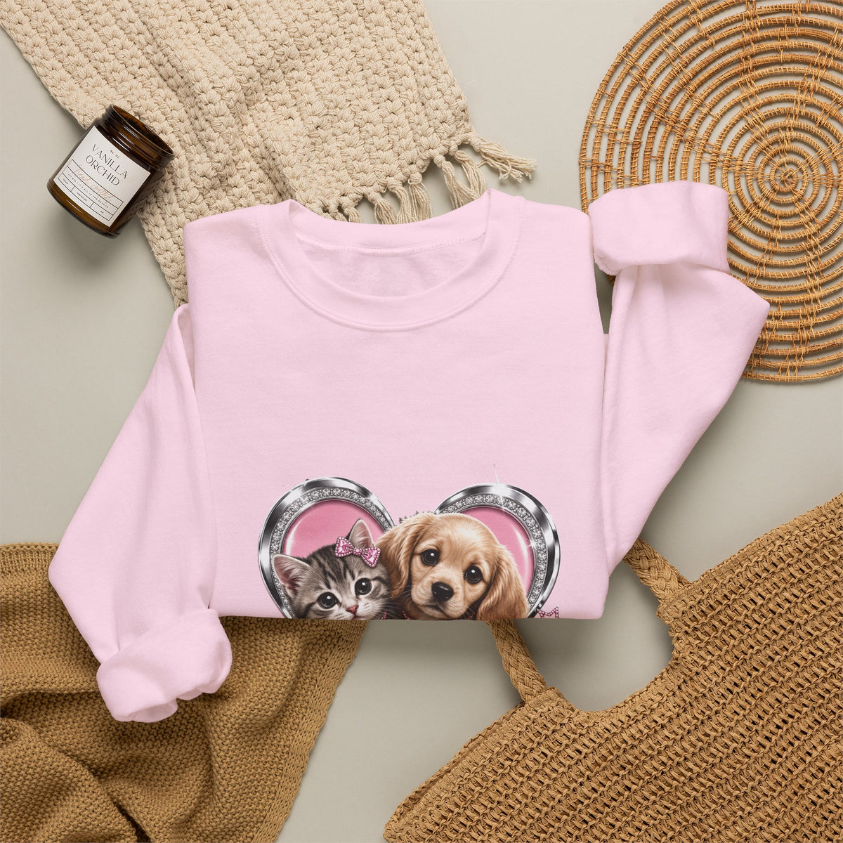 Animal Lovers Sweatshirt | Cat and Dog Heart Design
