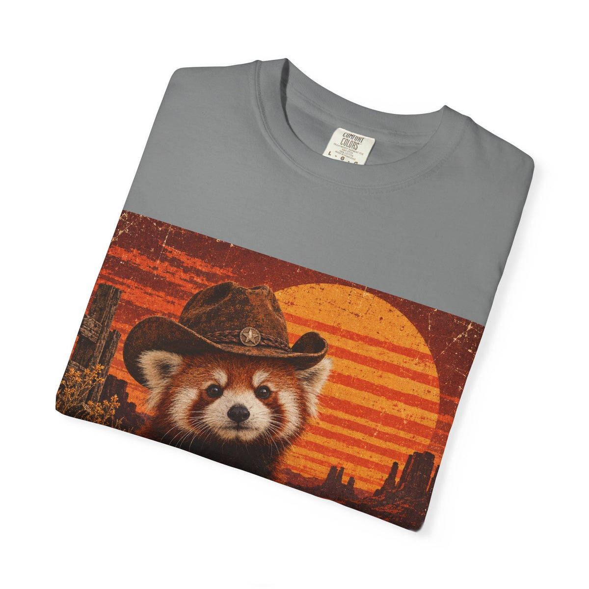 Halloween Red Panda T-Shirt — Vintage Pumpkin Sunset Design