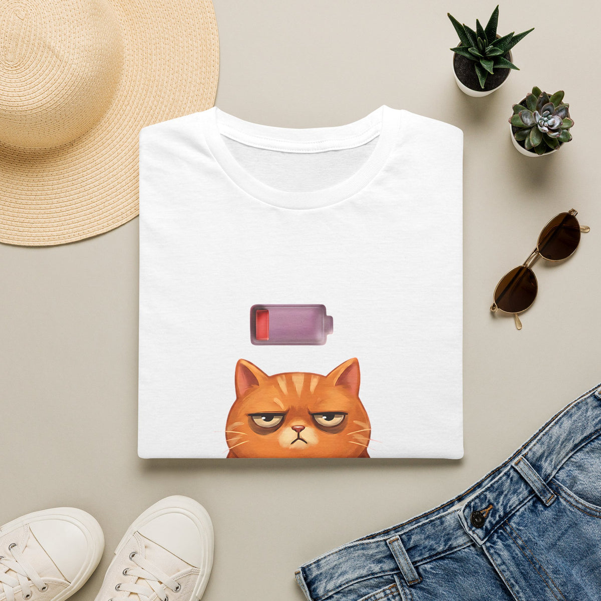 Grumpy Low Battery Cat T-Shirt | Patience 1% Cat Tee