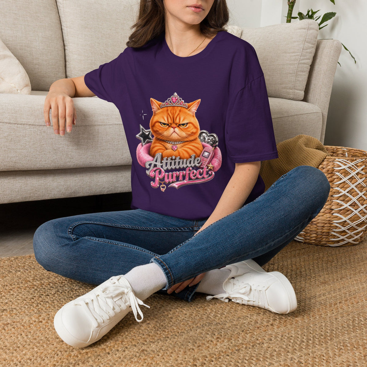 Grumpy Princess Cat T-Shirt — "Attitude Purrfect" Graphic Tee