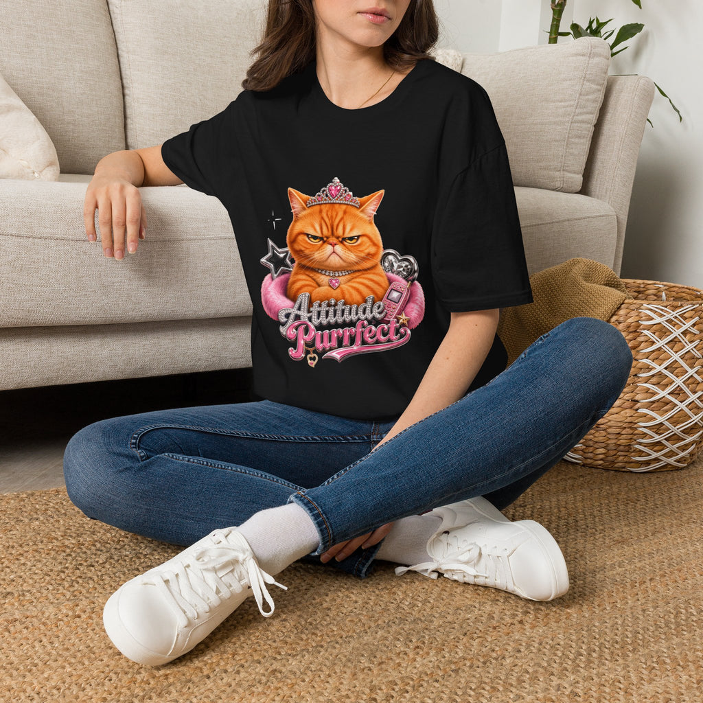 Grumpy Princess Cat T-Shirt — "Attitude Purrfect" Graphic Tee